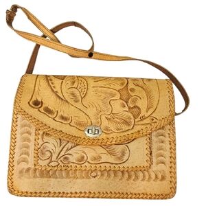 Vintage Mexican Purse Hand Tooled Leather Shoulder Bag Handmade